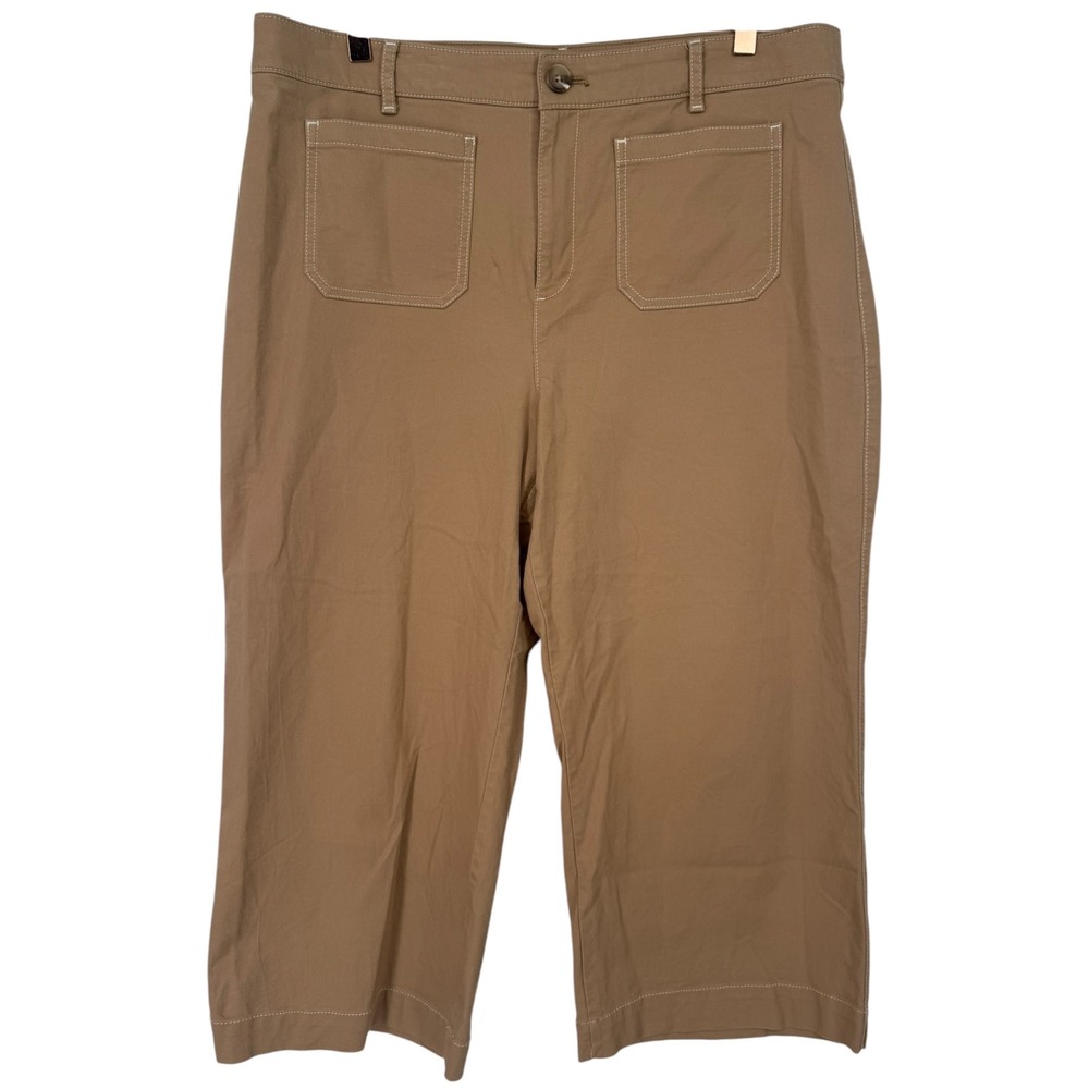 LOFT Womens Palmer Wide Leg Cropped Pants Tan Size 14P Neutral Preppy Casual - Picture 4 of 12